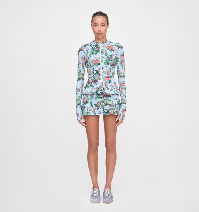 The Alexia Rashguard - Light Blue Jungle Floral