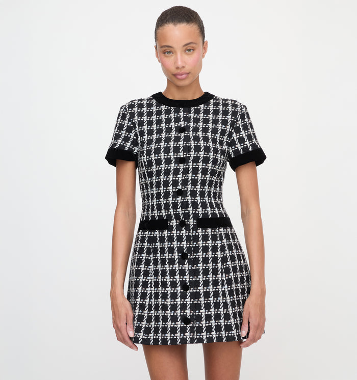The Allegra Dress in Black and White Tweed color: Black and White Tweed