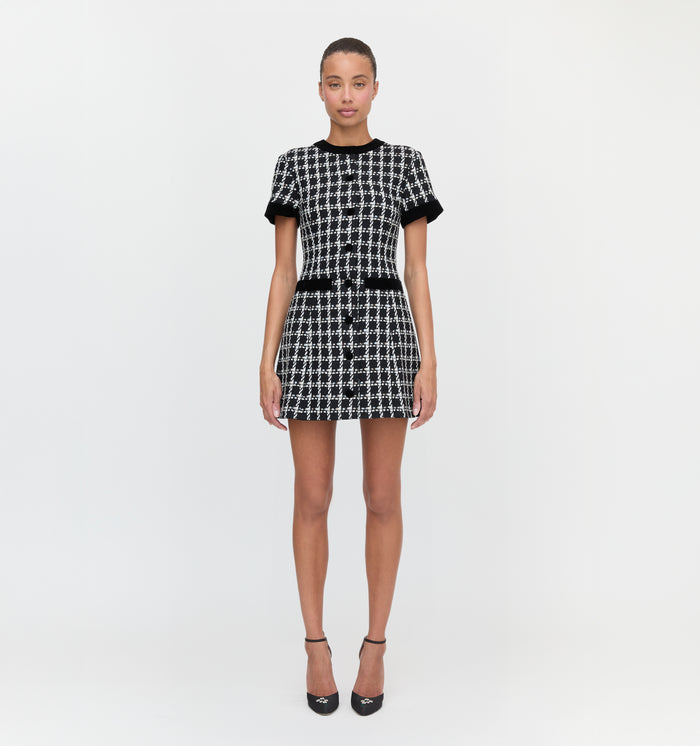 The Allegra Dress in Black and White Tweed color: Black and White Tweed