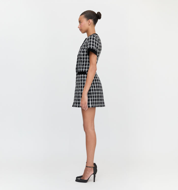 The Allegra Dress in Black and White Tweed color: Black and White Tweed
