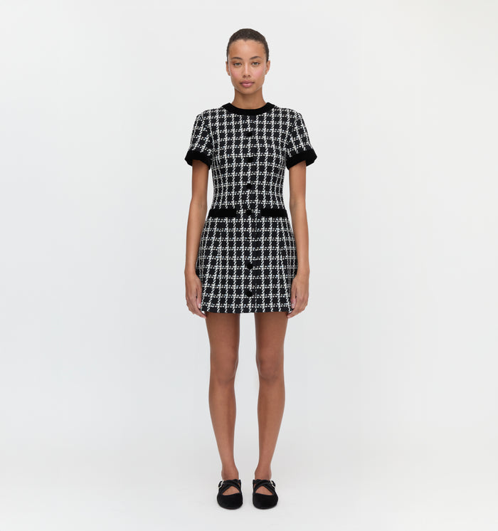 The Allegra Dress in Black and White Tweed color: Black and White Tweed
