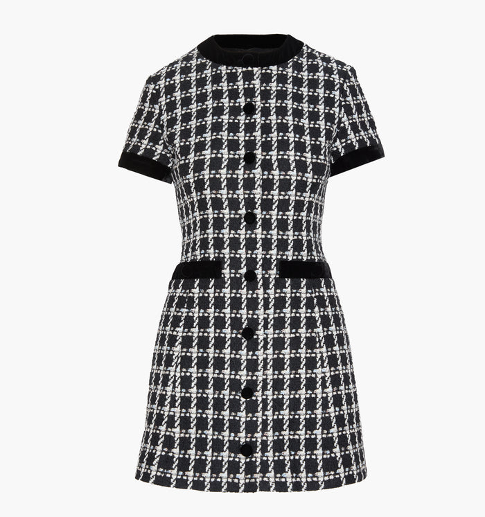 The Allegra Dress in Black and White Tweed color: Black and White Tweed