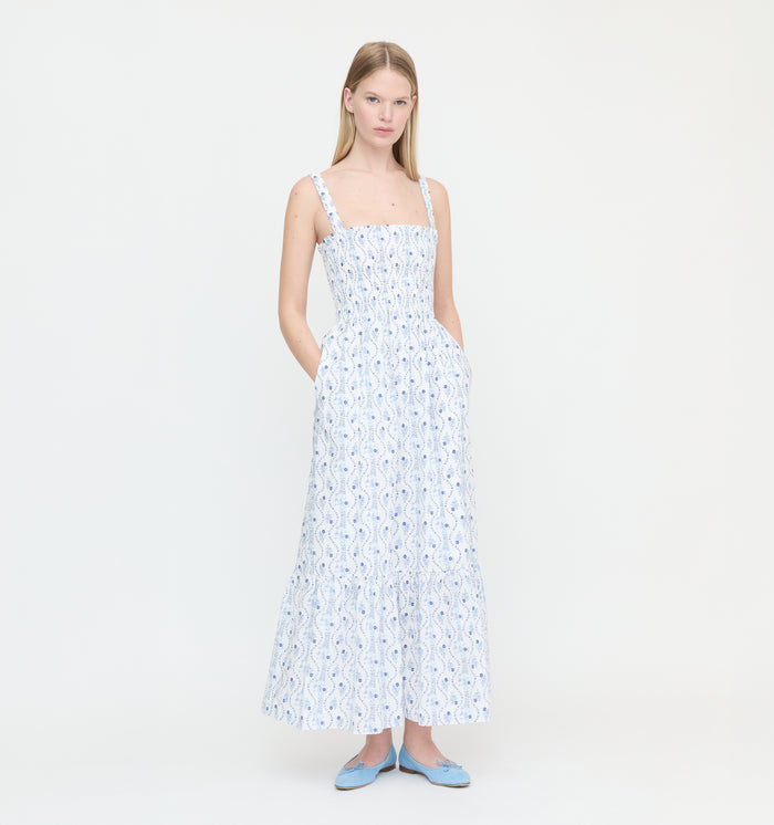 The Anjuli Nap Dress - Blue Vine Stripe