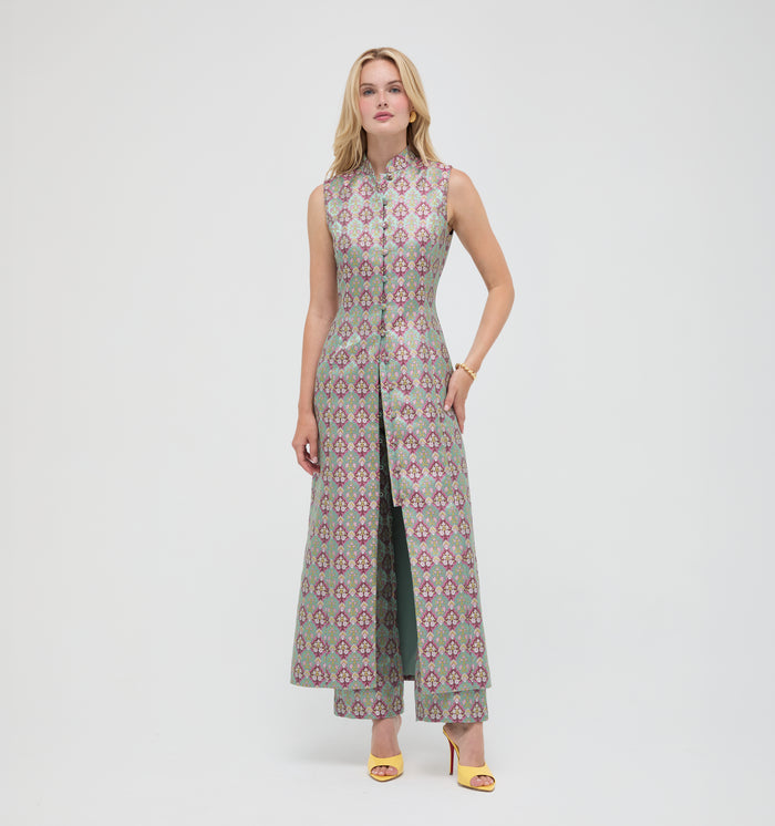 The Annina Pant - Baroque Diamond Block Berry/Green
