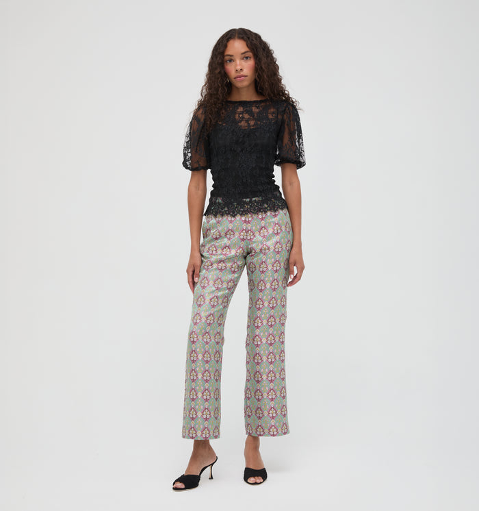 The Annina Pant - Baroque Diamond Block Berry/Green