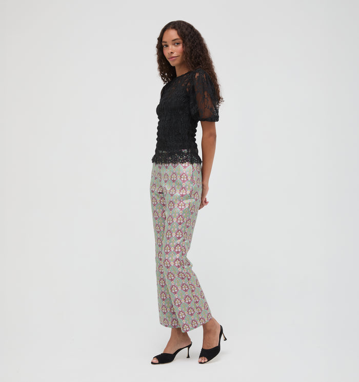 The Annina Pant - Baroque Diamond Block Berry/Green