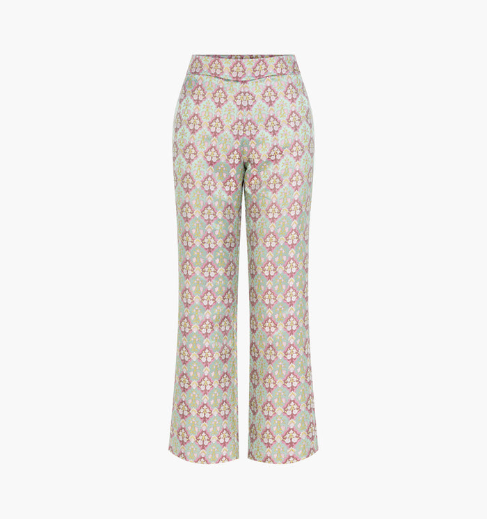 The Annina Pant - Baroque Diamond Block Berry/Green
