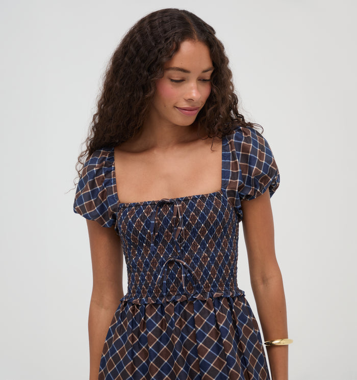 The Aster Nap Dress -  Wilshire Plaid Chocolate/Navy