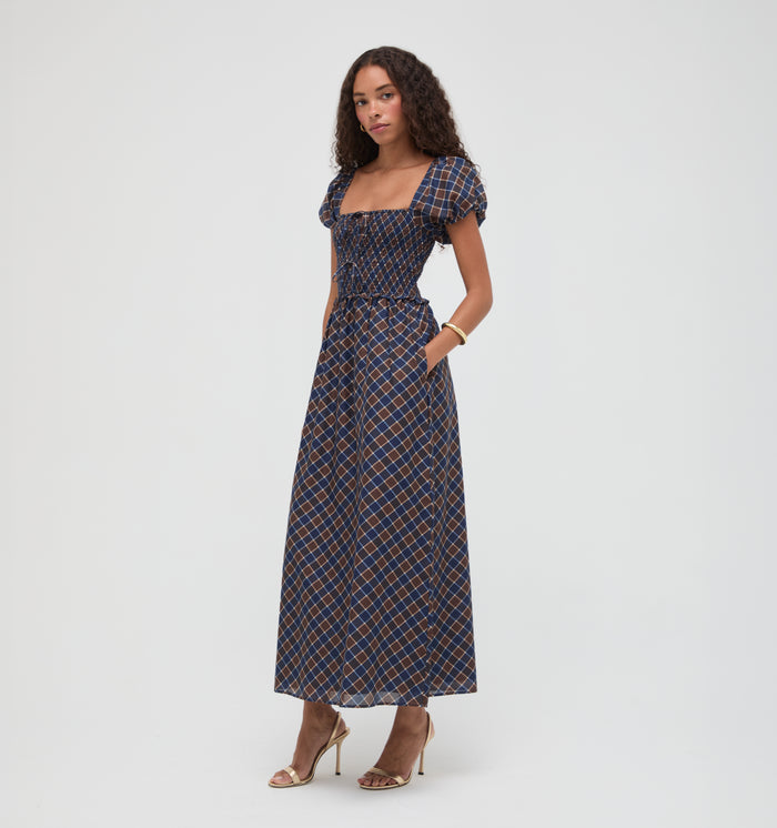 The Aster Nap Dress -  Wilshire Plaid Chocolate/Navy