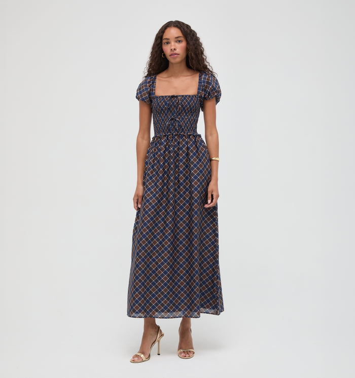 The Aster Nap Dress -  Wilshire Plaid Chocolate/Navy