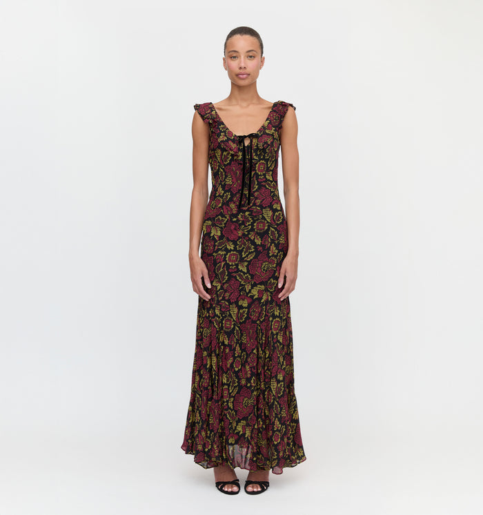 The Augustina Dress in Black Palampore Floral color: Black Palampore Floral