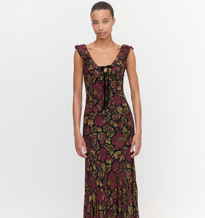 The Augustina Dress in Black Palampore Floral color: Black Palampore Floral