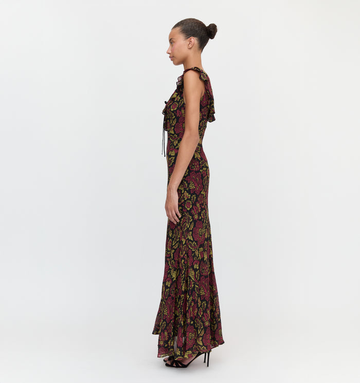 The Augustina Dress in Black Palampore Floral color: Black Palampore Floral