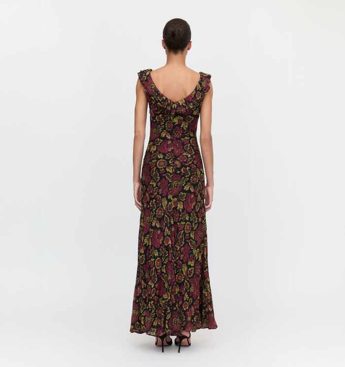 The Augustina Dress in Black Palampore Floral color: Black Palampore Floral