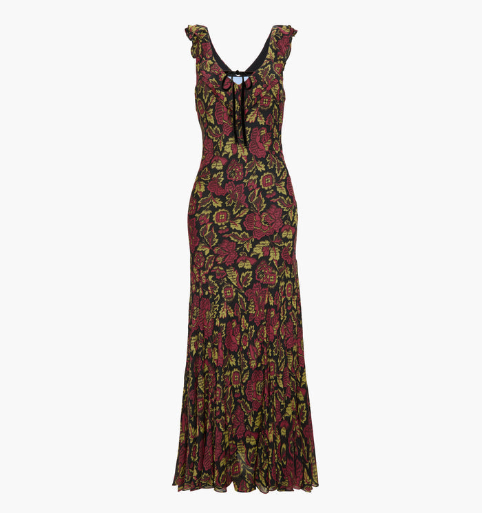 The Augustina Dress in Black Palampore Floral color: Black Palampore Floral