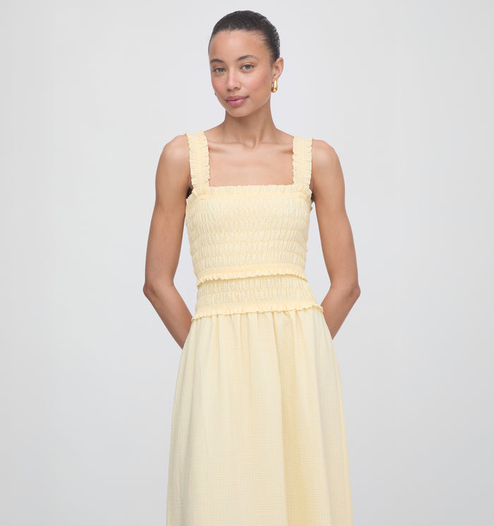 The Azalea Maxi Nap Dress - Butter Yellow Tonal Seersucker