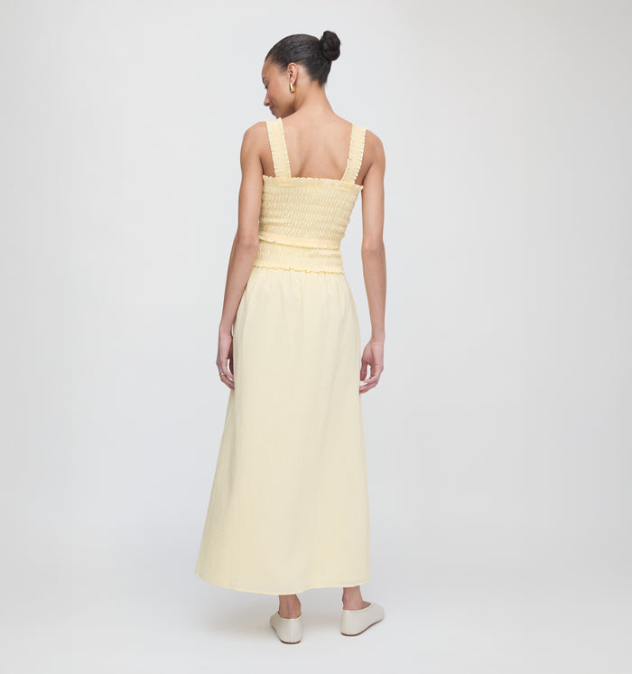 The Azalea Maxi Nap Dress - Butter Yellow Tonal Seersucker