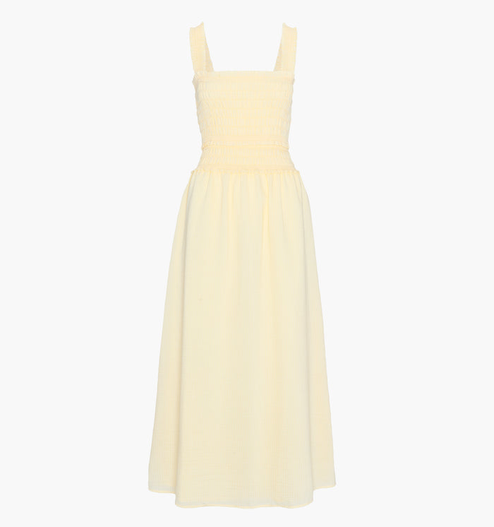 The Azalea Maxi Nap Dress - Butter Yellow Tonal Seersucker