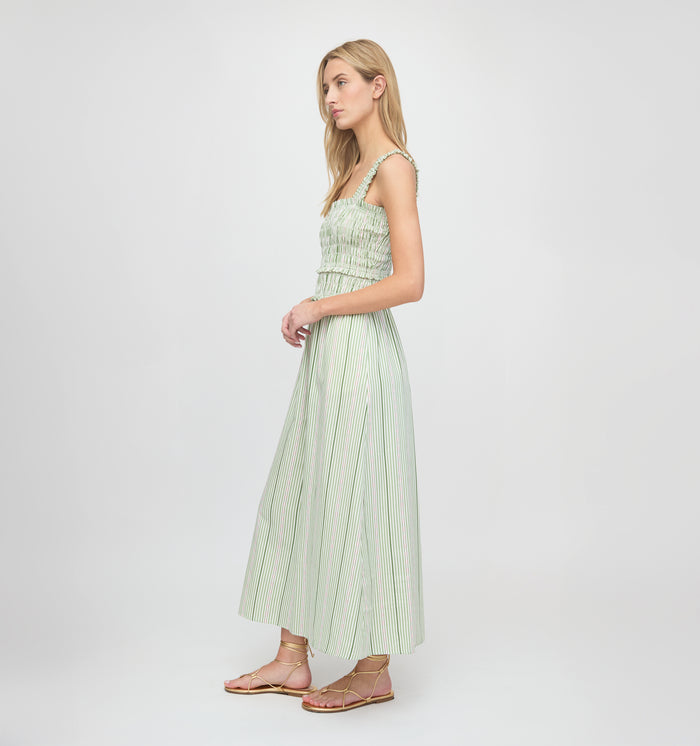 The Azalea Maxi Nap Dress - Green Jacquard Stripe