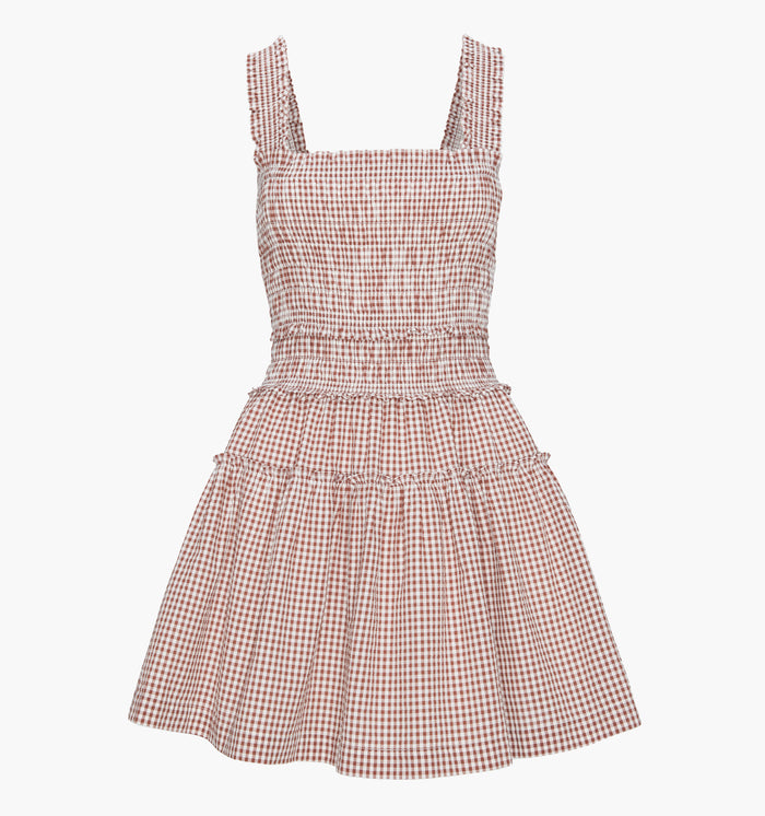 The Azalea Mini Nap Dress - Cognac Gingham
