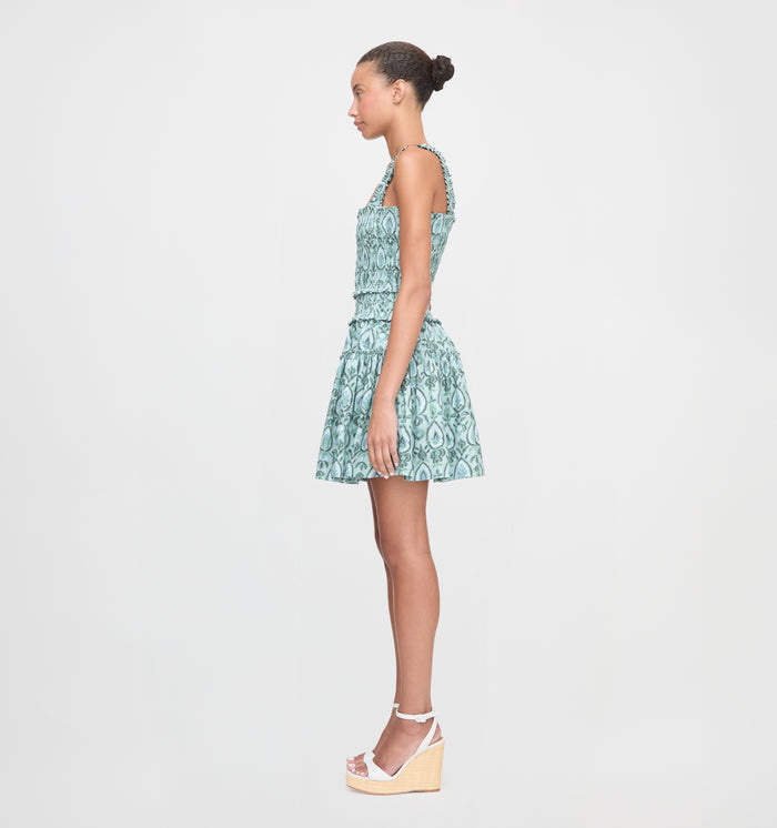 The Azalea Mini Nap Dress - Green Palm Ikat