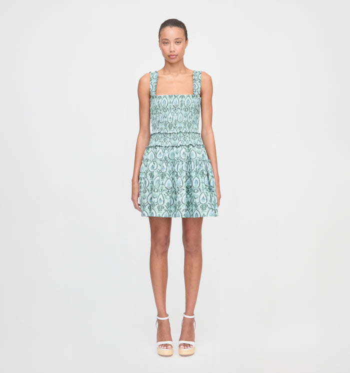 The Azalea Mini Nap Dress - Green Palm Ikat