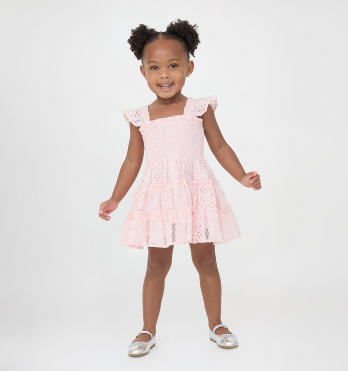 The Baby Ellie Nap Dress - Pink Broderie Voile