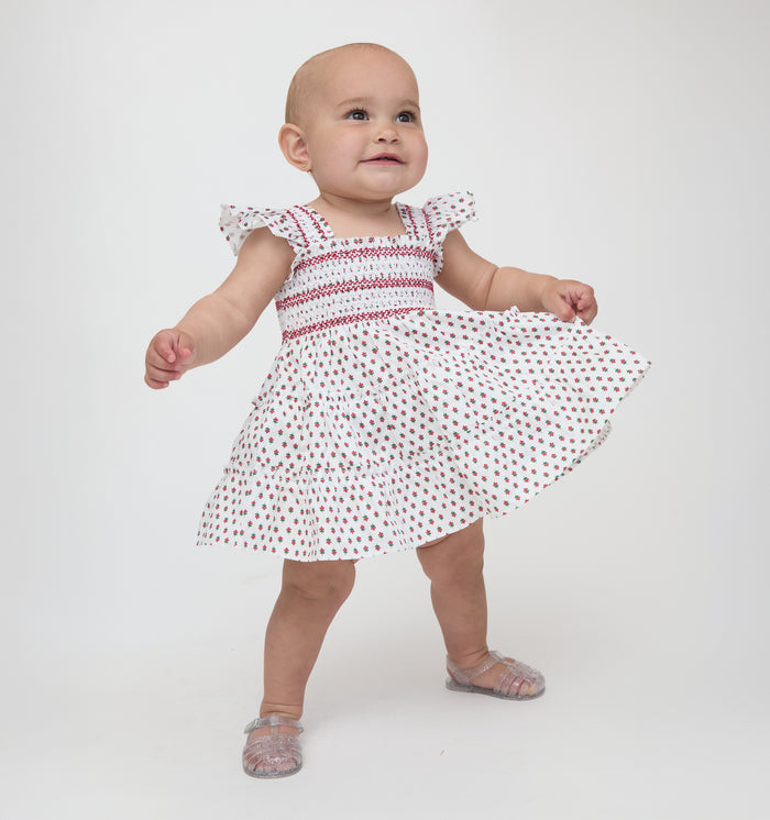 The Baby Ellie Nap Dress - White Poppy Half Drop