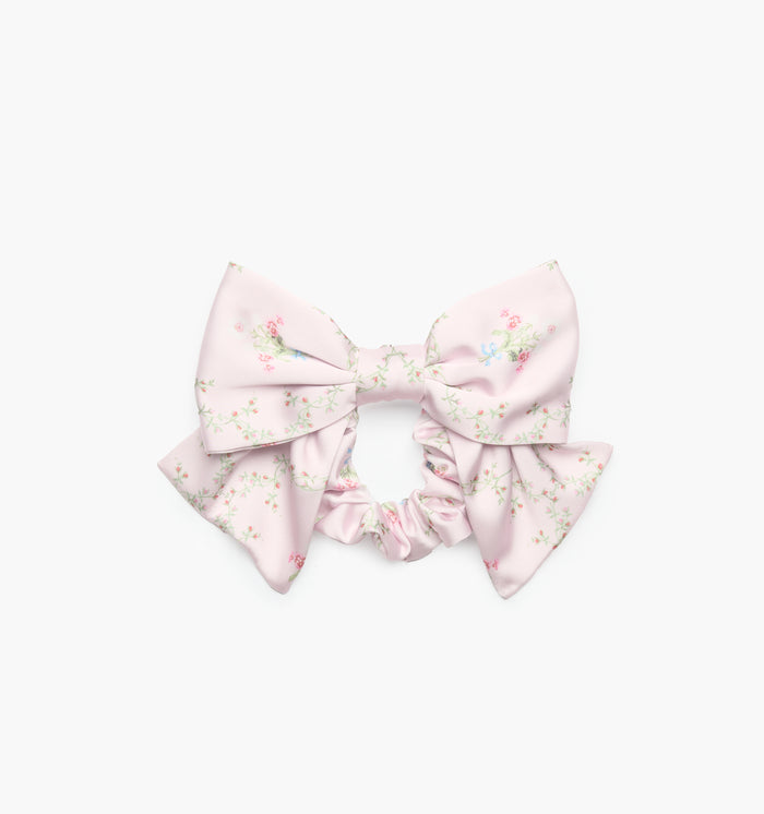 The Bow Scrunchie in Light Pink Trellis color: Light Pink Trellis