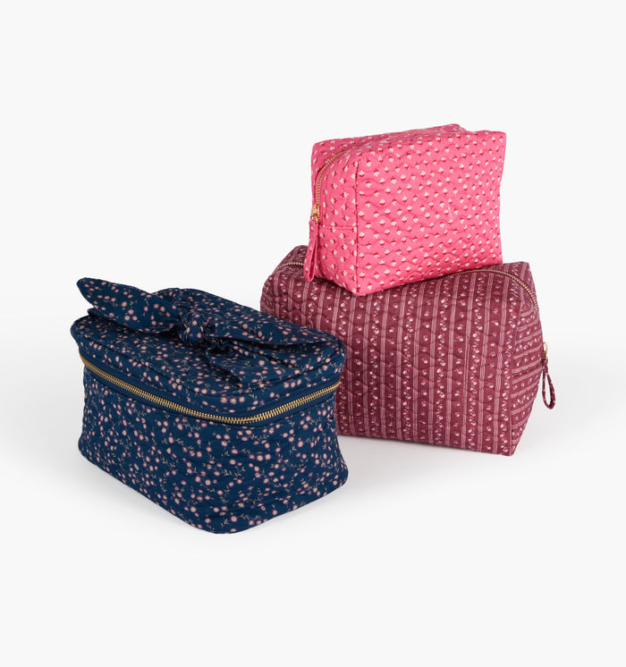 The Bow Top Cosmetic Bag -  Daisy Ditsy Toss Navy