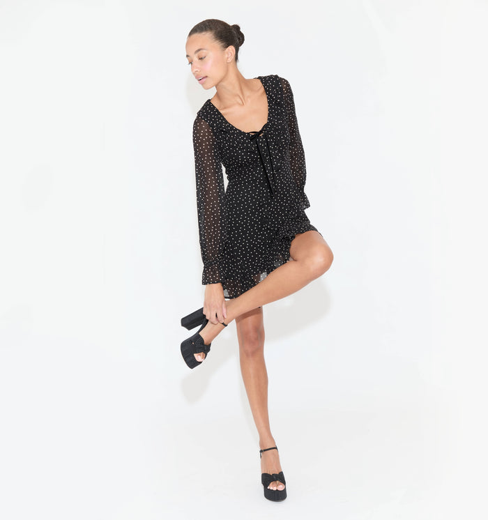 The Bridget Dress in Black Polka Dot color: Black Polka Dot