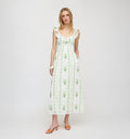 The Cambria Nap Dress - White/Green Arcadia Border
