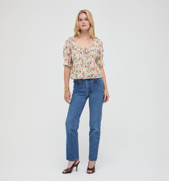 The Camri Top - Primrose Bouquet Ivory/Coral