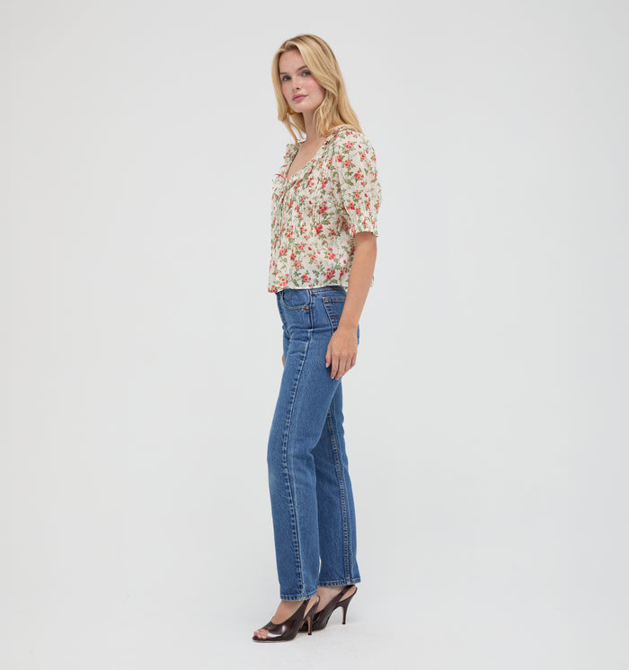The Camri Top - Primrose Bouquet Ivory/Coral