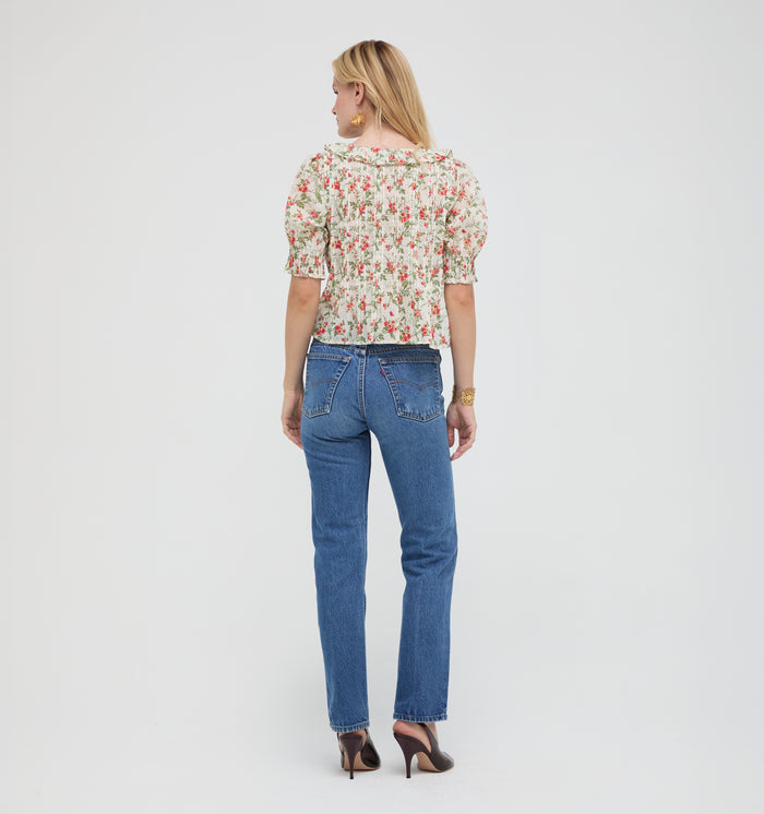 The Camri Top - Primrose Bouquet Ivory/Coral