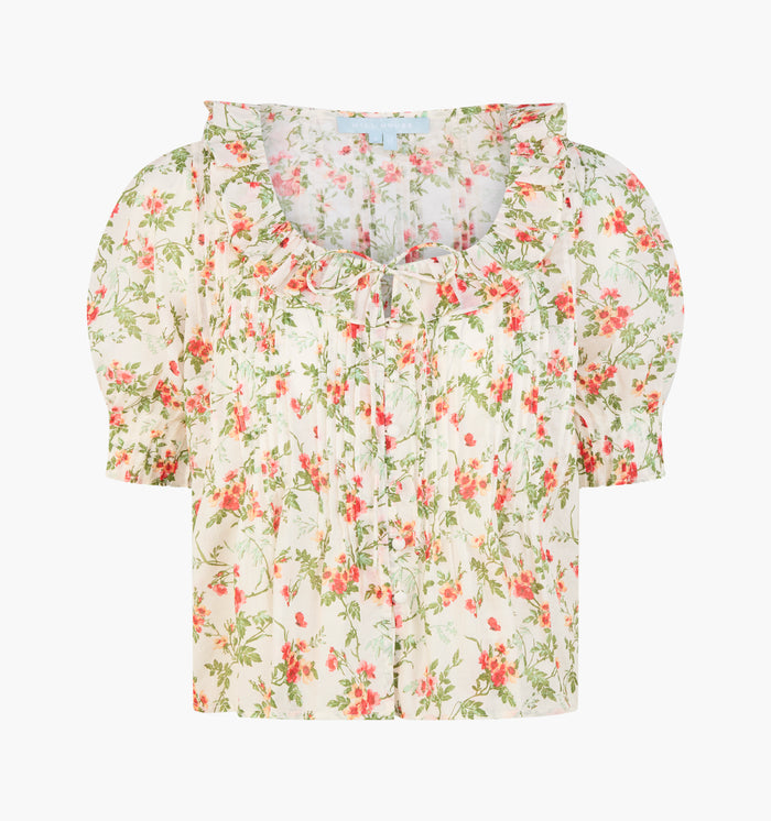 The Camri Top - Primrose Bouquet Ivory/Coral