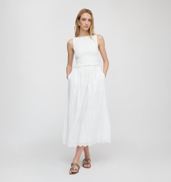 The Christina Nap Dress - White Trellis Broderie