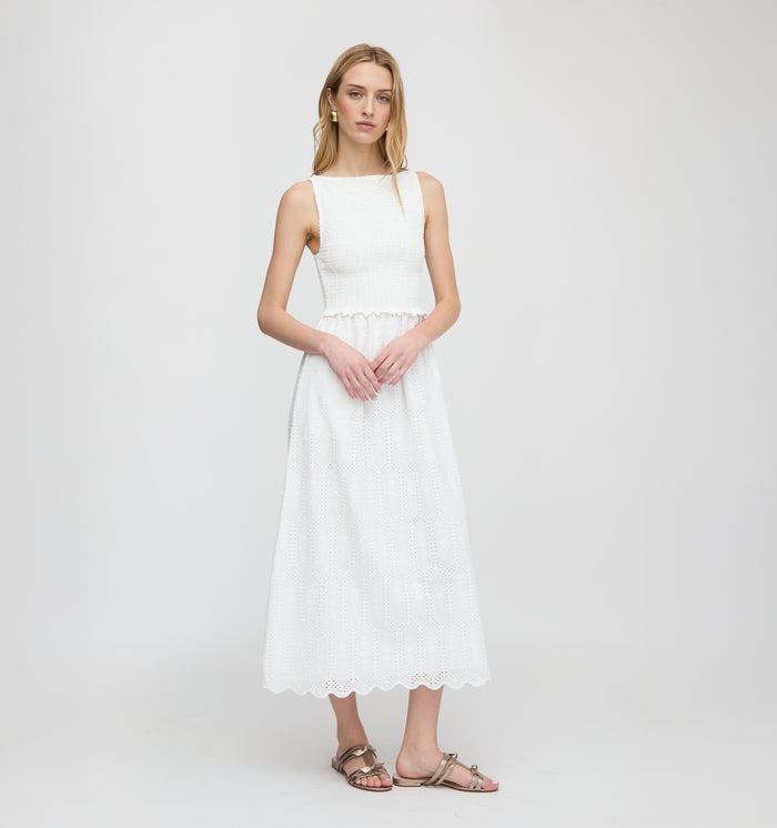 The Christina Nap Dress - White Trellis Broderie