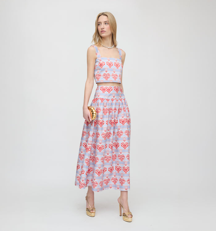 The Clara Crop Top - Poppy Damask Stripe