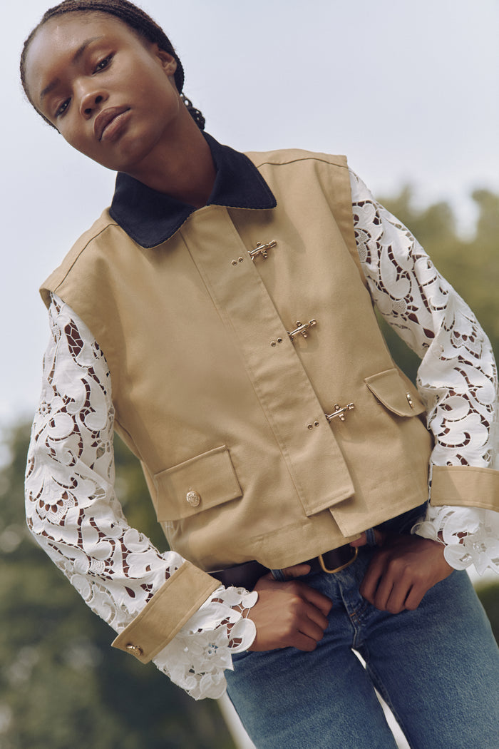 The Clarisse Jacket in Khaki Canvas color: Khaki Canvas