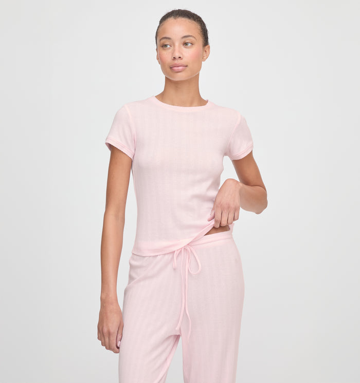 The Cleo Pointelle Set in Light Pink color: Light Pink