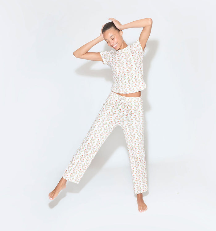 The Cleo Pointelle Set in Pink Ribbon Rose Ikat color: Pink Ribbon Rose Ikat