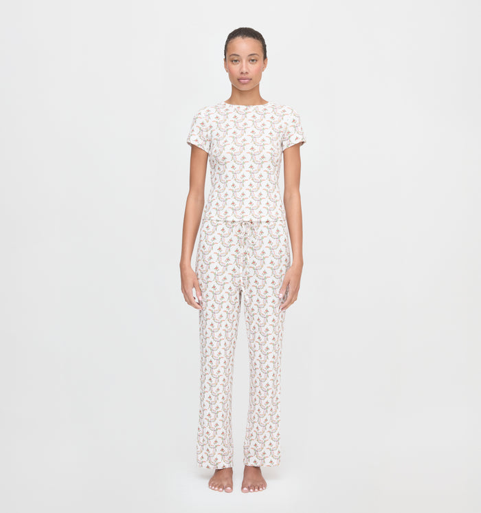 The Cleo Pointelle Set in Pink Ribbon Rose Ikat color: Pink Ribbon Rose Ikat