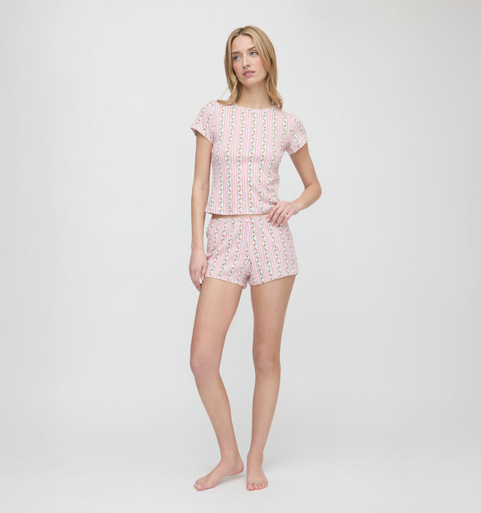 The Coco Pointelle PJ Set - Pink Floral Dot Stripe