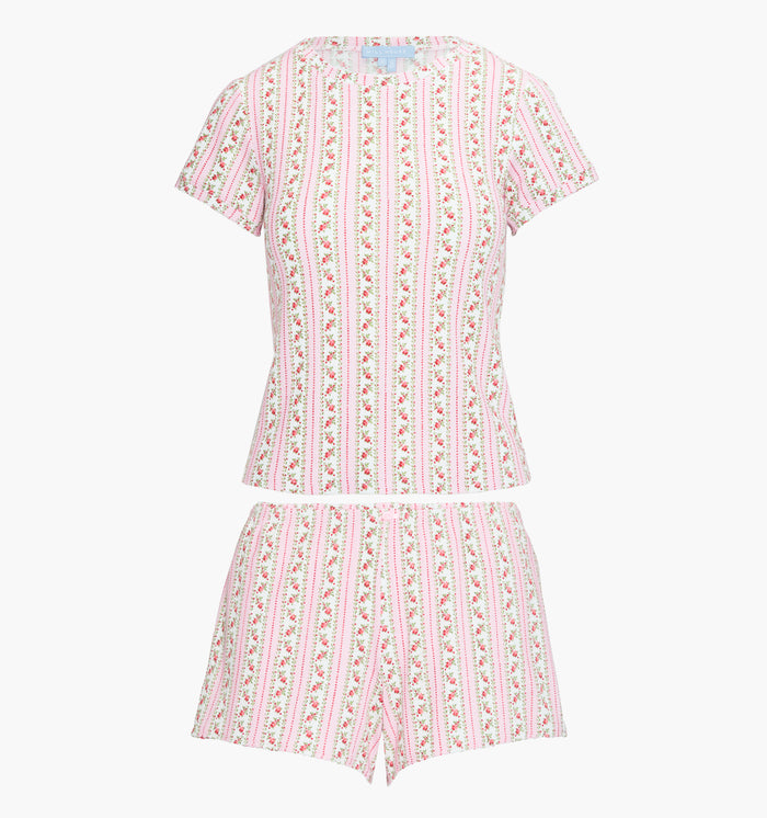 The Coco Pointelle PJ Set - Pink Floral Dot Stripe
