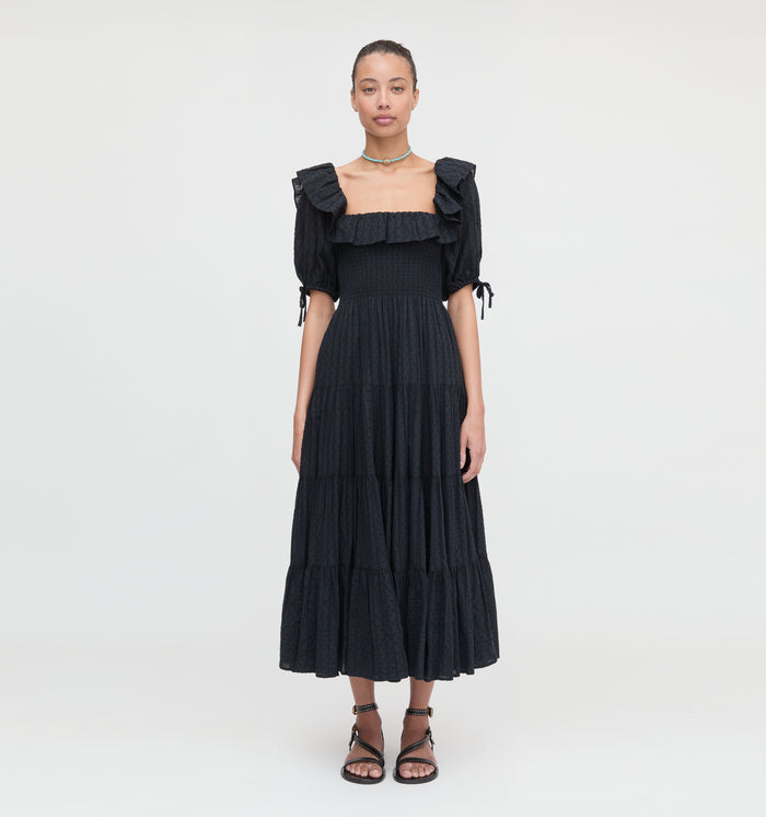 The Corinne Nap Dress - Black Linear Swiss Dot