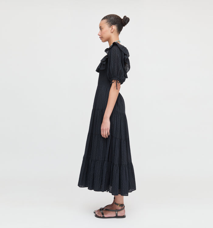 The Corinne Nap Dress - Black Linear Swiss Dot