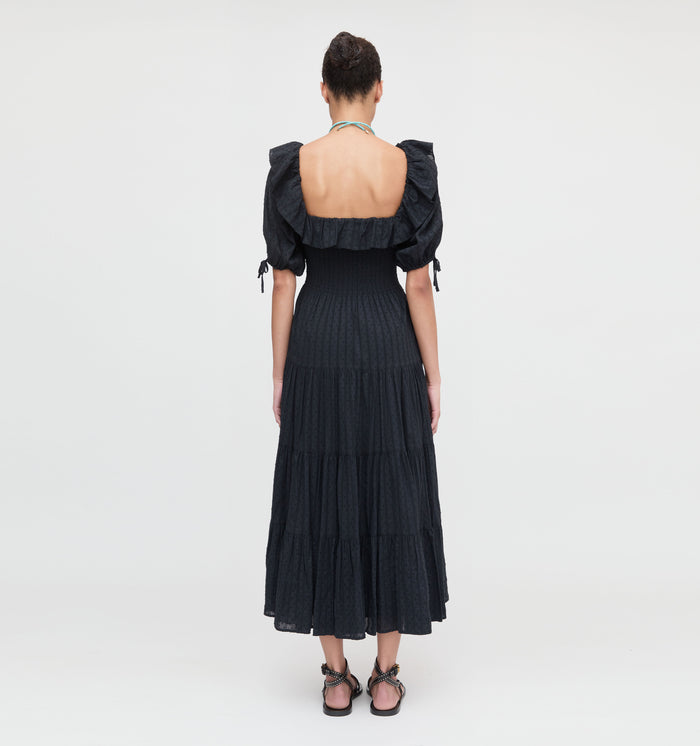 The Corinne Nap Dress - Black Linear Swiss Dot