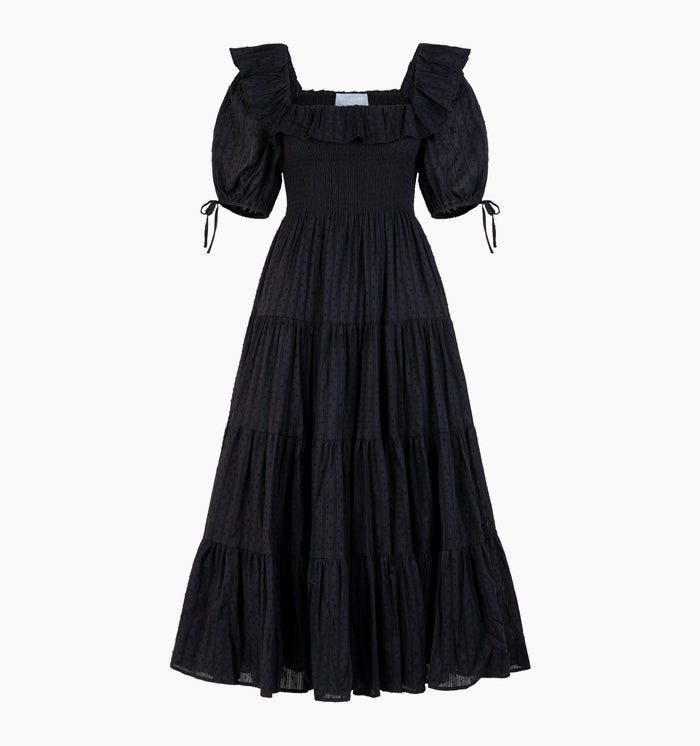 The Corinne Nap Dress - Black Linear Swiss Dot
