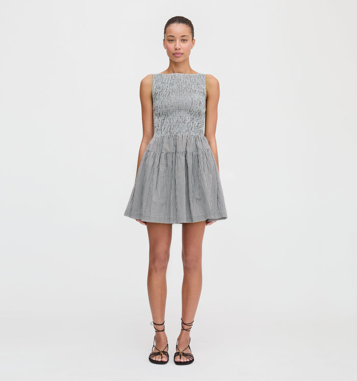 The Cosima Mini Nap Dress - Black/Sand Gingham